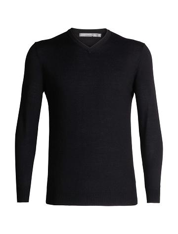 Black Icebreaker Merino Shearer V Neck Men's Sweaters | AU 1221JPQJ